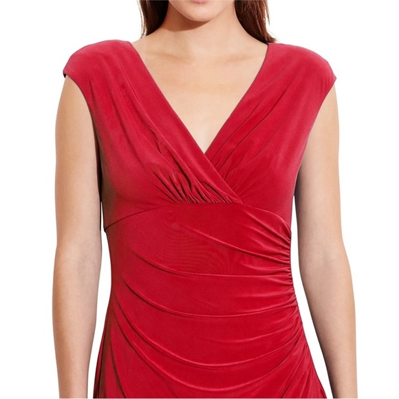Lauren Ralph Lauren Barolo Red Ruched Empire-Waist Cap-Sleeve‎ Dress size 10 - Picture 3 of 12